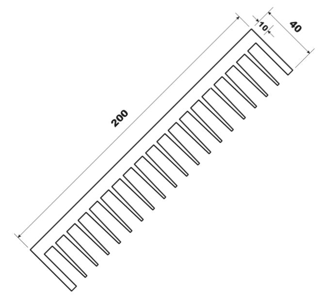 EIE Heatsink 200WIDE Comb 34670 Mill, 40mm Long