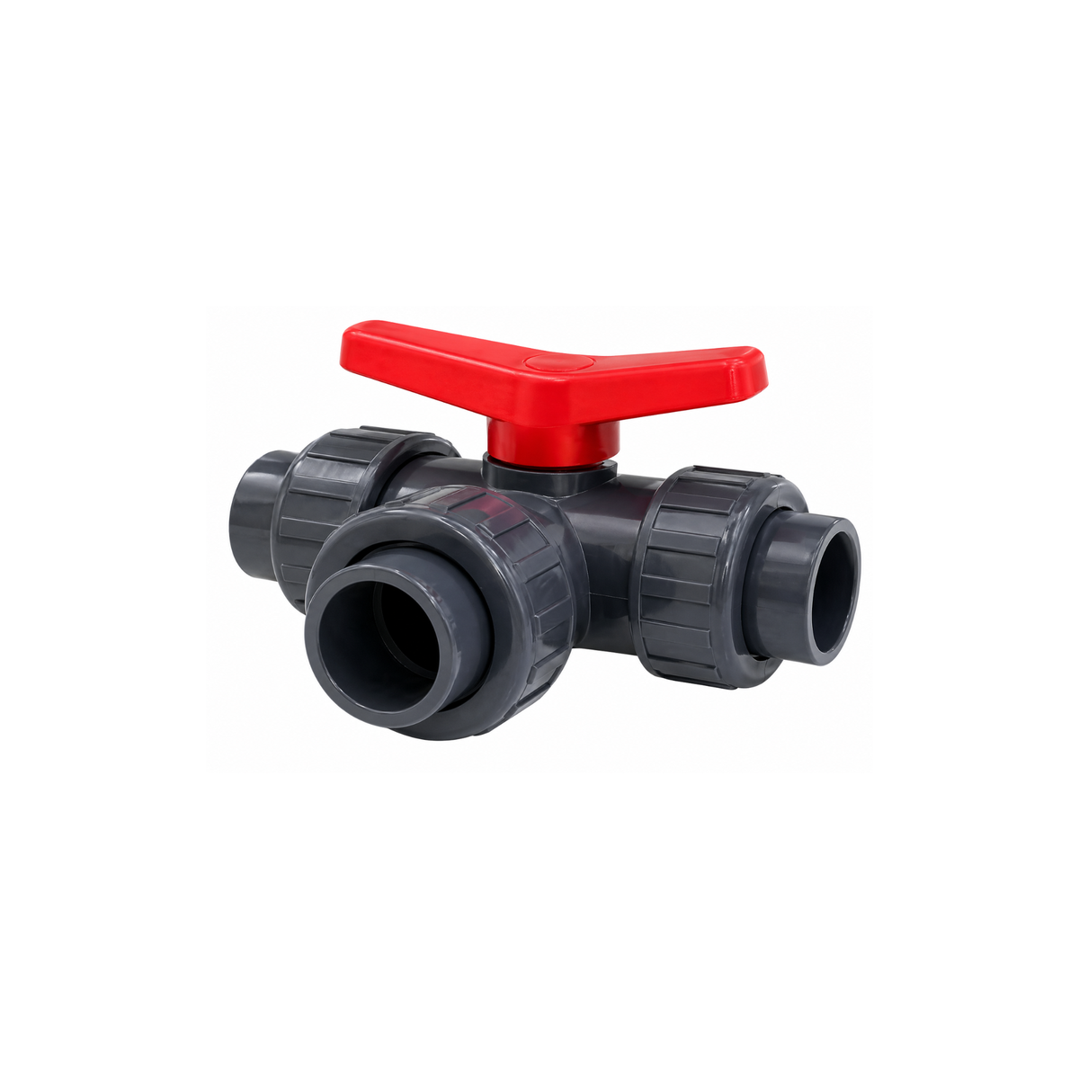 3-way PVC ball valve with T-port configuration