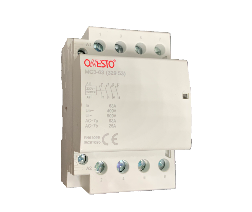 Onesto MC3 54mm Modular Contactor – 4-Pole | 32A, 40A & 63A | 230V Coil | DIN Rail