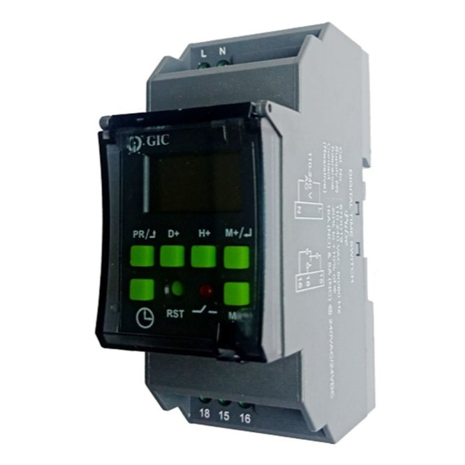 GIC Digital Time Switch SPDT 1S DIN Mount 115V-240VAC 16A
