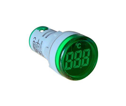 MCE AD22 22mm Round Digital Temperature Meter 0 to 199°C 50VAC to 380VAC