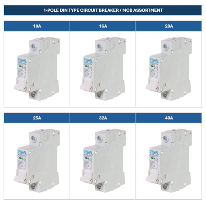 Swan Electric assortment kit of 12 single-pole 3kA circuit breakers
