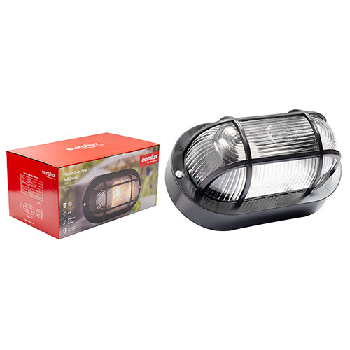 Eurolux black oval plastic grid bulkhead light E27