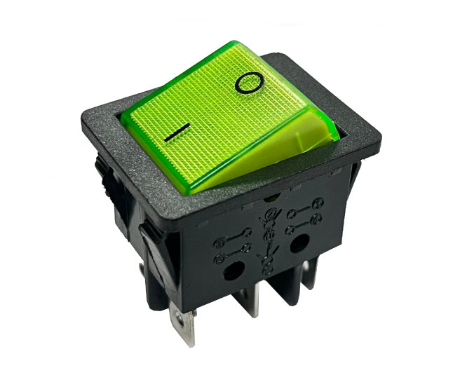 EIE Rocker Switch Dpdt 30x22 Grn Ilu Quick-Connect