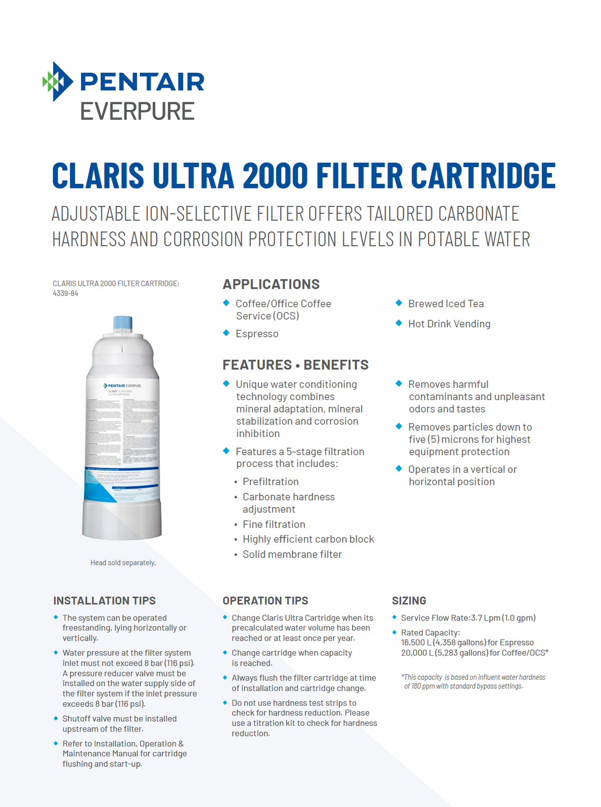 Claris Ultra 2000 high capacity Everpure coffee water filter