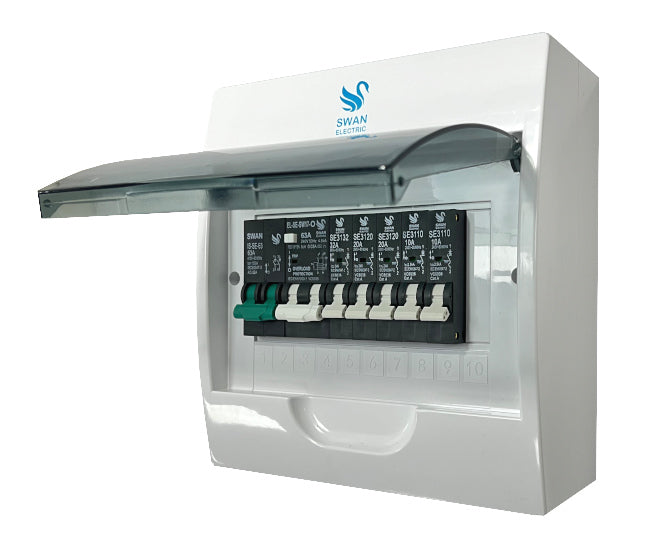 Swan Electric DB Board 10 Way Surface Samite Tray with 7Xbreakers