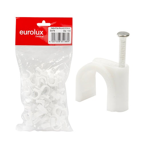 Eurolux Round Cable Clips Pack of 100 – 12mm