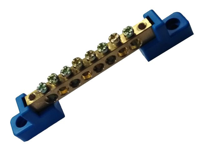 Swan Electric Neutral Brass Bar Terminal Uninsulated 8 Pole Blue Panel Mount