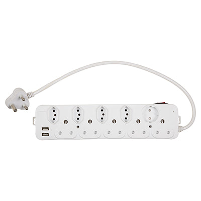Eurolux 10 Way Multi Plug – 5x16A 3 Pin, 4x16A ZA, 1xSchuko and 2 USB Ports