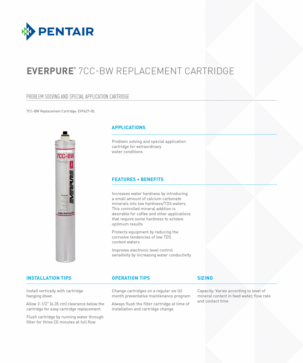 7CC cartridge for low hardness water and coffee equipment