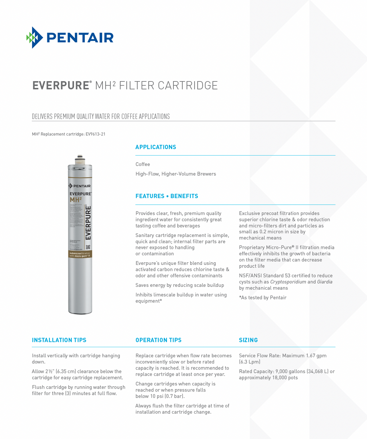 MH2 replacement cartridge for high-volume coffee brewers