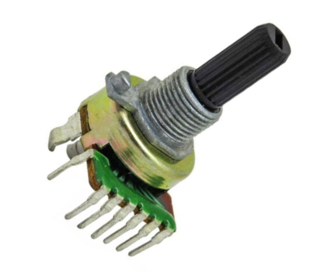 EIE Potentiometr S/T Lin Dual 16.6mm 500K PCB 20mm Plastic Shaft 7P