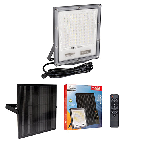 Eurolux 23W solar LED floodlight, grey die-cast aluminium, IP66