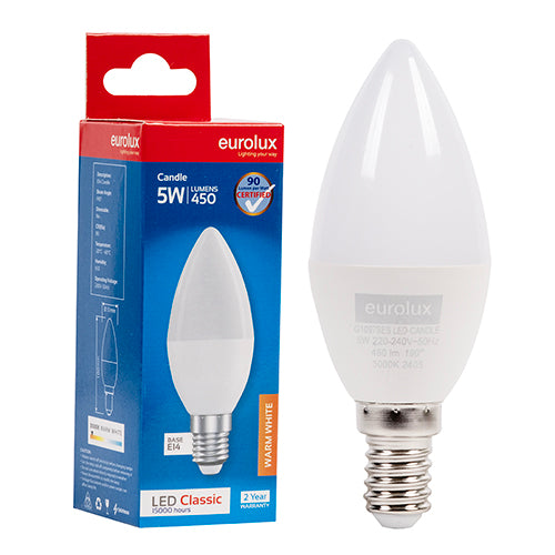 Eurolux Candle Classic 5W LED Bulb – E14 Small Screw, 3000K Warm White