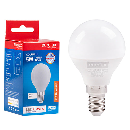 Eurolux Golfball Classic 5W LED Bulb – E14 Small Screw, 3000K Warm White
