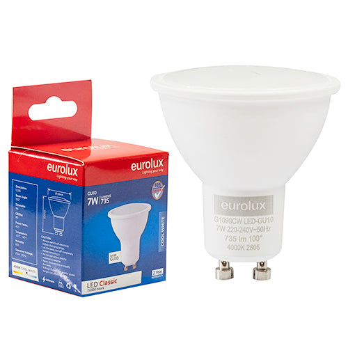 Eurolux GU10 Classic Frosted Lens 7W LED Lamp – GU10, 4000K Cool White