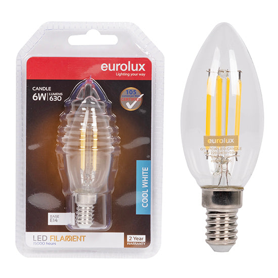 Eurolux Candle Filament Clear 6W LED Bulb – 4000K Cool White