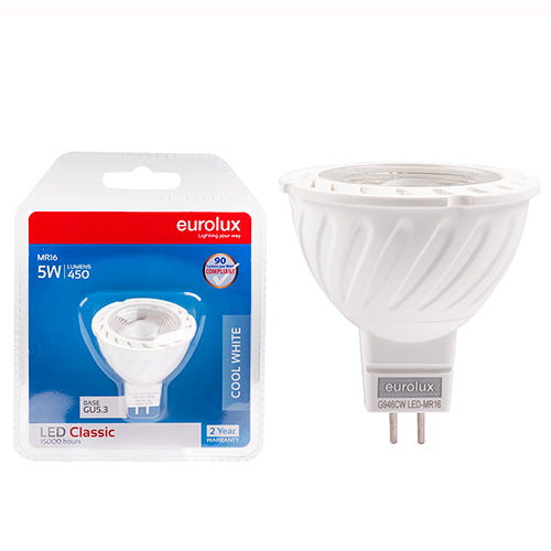 Eurolux MR16 Premium Clear Lens 5W LED Lamp – GU5.3, 4000K Cool White