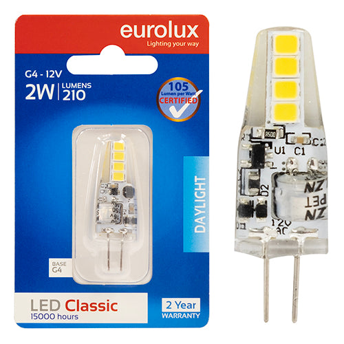 Eurolux Bi-Pin Classic 2W LED Lamp – G4, 6500K Cool Daylight