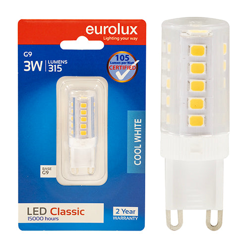 Eurolux Bi-Pin Classic 3W LED Lamp – G9, 4000K Cool White