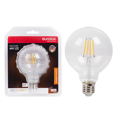 Eurolux Maxi Globe Filament 4W LED Bulb – E27 Screw, 3000K Warm White