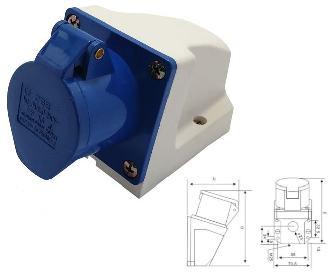 Swan Electric 46mm Industrial Socket 16A-32A +E IP44 220V-250V-380V