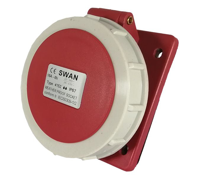 Swan Electric Socket Panel Sloping 16A 3P + N + E 380V IP67 5 Way
