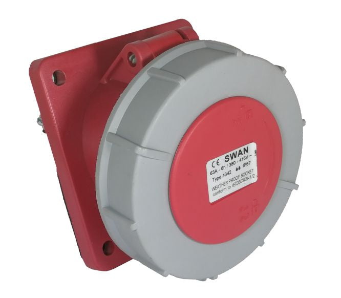 Swan Electric Socket Panel Sloping 63A + E 220V-380V IP67