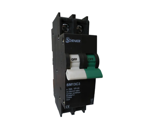 Schenker SMN13C3 13mm 1 pole plus neutral MCB, 3kA C curve
