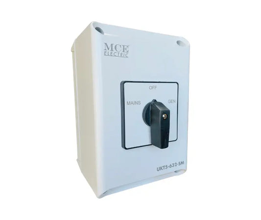 MCE UKT IP65 surface mount change over switch in PVC enclosure