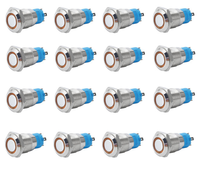 Daier Push Button Switch 1XNO/NC SPDT 5A 12V M19 D=22 Amber - 40/BOX