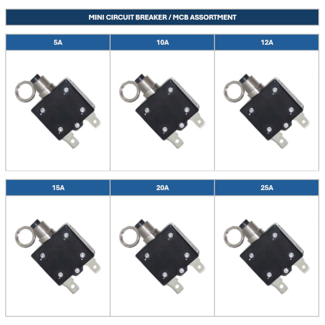EIE Assortment of Six Panel Mount, Series P6708, Mini Circuit Breakers 5A-25A