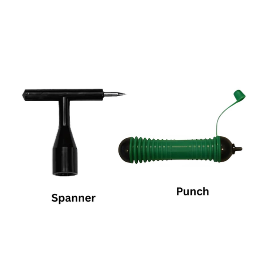 Microjet Spanners and Punch Tool – Plastic, Chrome Spike and Punch Green (BG01, BG07, BG09)