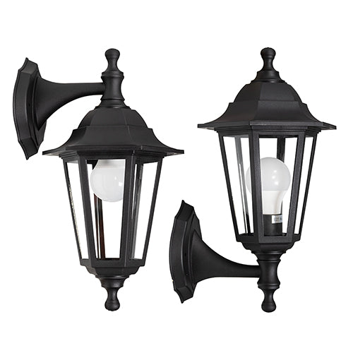 Eurolux Plastic Lantern 6 Panel Up & Down Facing Outdoor Wall Light – Black