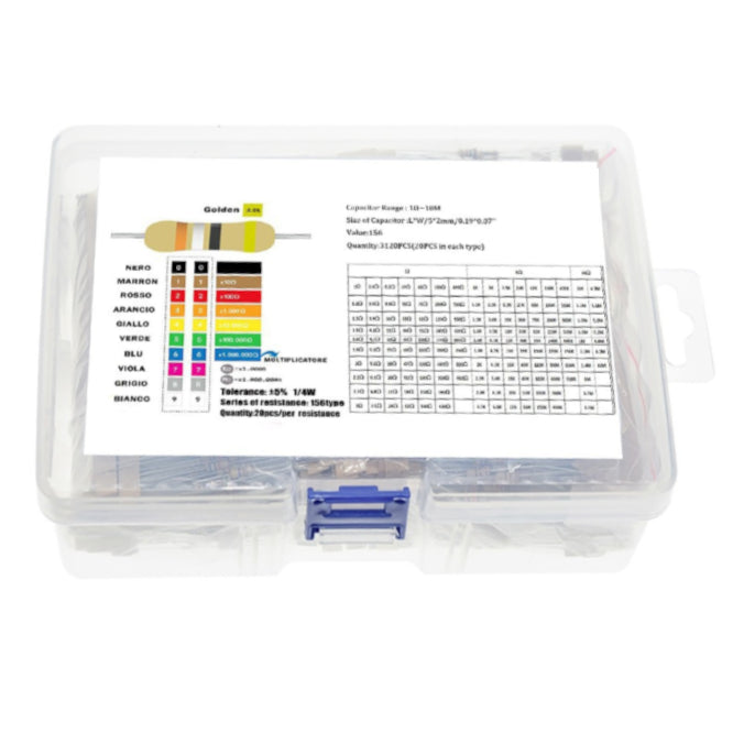 EIE 1/4W Carbon Film Resistor Assortment 3120PCS/BOX 1R-10MR