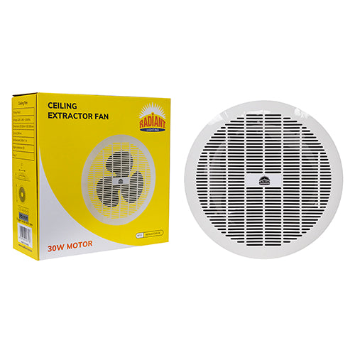 Radiant Extractor Round Ceiling Fan – White, 30W, 305mm