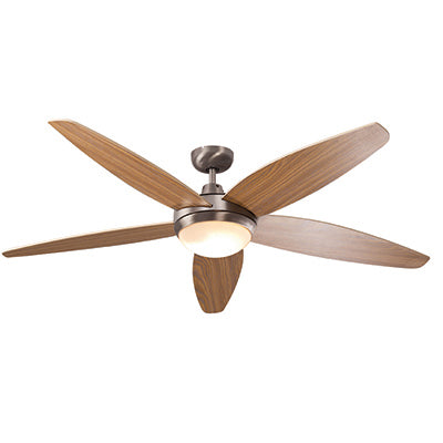 Radiant Lancer Ceiling Fan & Light – 1300mm, 55W, Satin Chrome & Wood