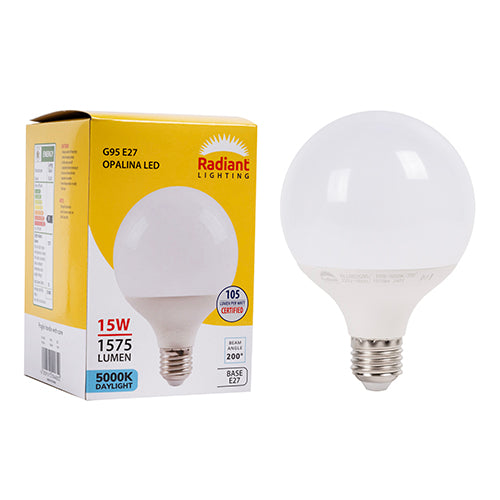 Radiant Opalina Frosted G95 15W LED Bulb – E27 Screw, 5000K Daylight