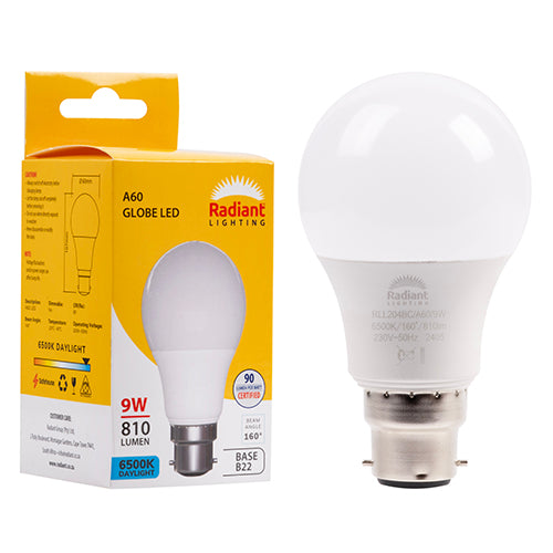 Radiant A60 9W LED Bulb – B22 Bayonet, 6500K Cool Daylight