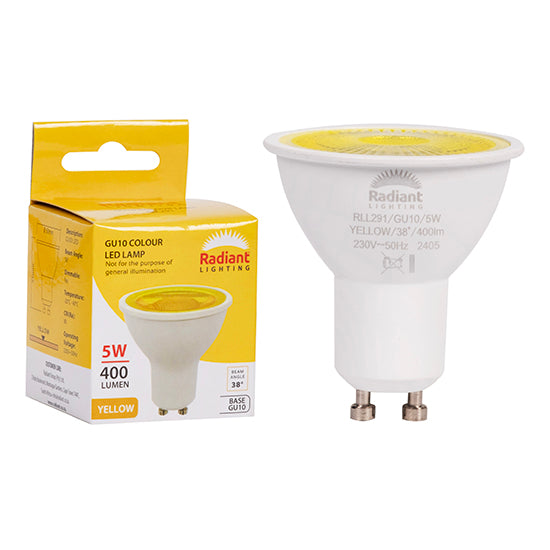 Radiant GU10 Coloured 5W LED Lamp – GU10, Yellow