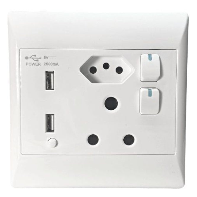 S-TEC 4x4 Wall Socket 1x16A,1XSA New,2XUSB 5V 2.5A