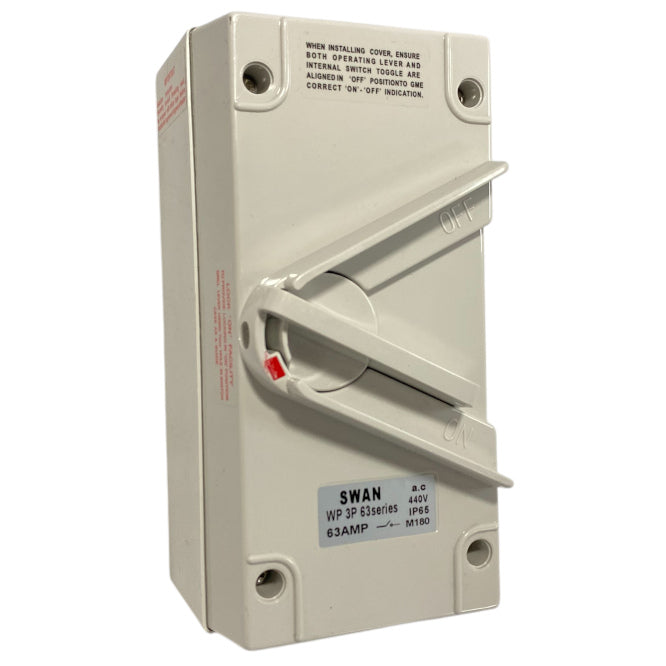 Swan Electric Load Break Switch 63A 2P-3P 440VAC IP65 Enclosurelockable Isolator