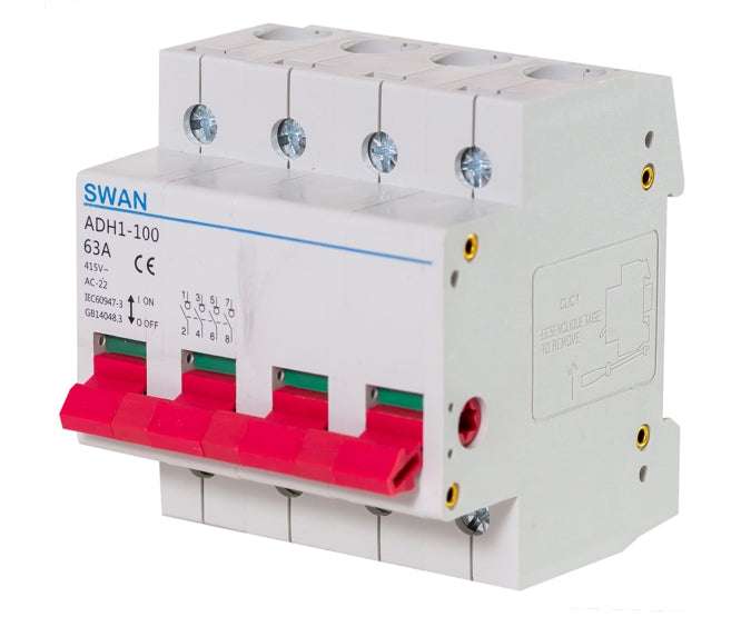 Swan Electric DIN Rail Mains Isolator 4 Pole 63A