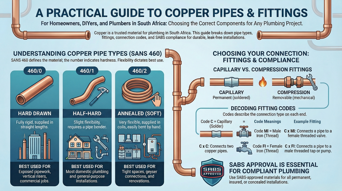 Copper Pipes & Fittings Explained: Sizes, Tube Types (460), SABS, and How to Choose Correctly