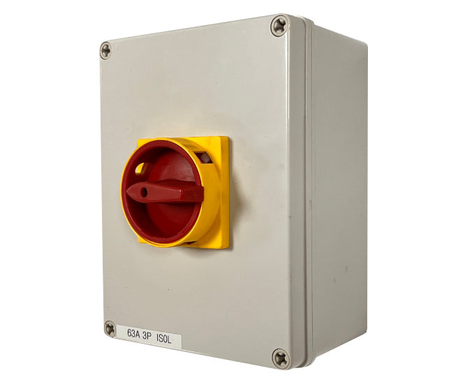 Swan Electric Lock Isolator Switch On-Off 63A 440V 3P + Enclosure 145x100x195mm