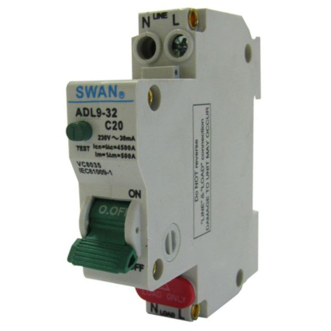 Swan Electric 1P+N RCBO earth leakage breaker with overload