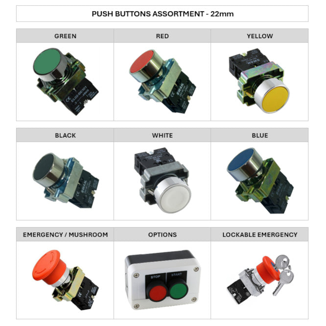 Swan Electric Assortment of 22mm Push Buttons ( 16 Pcs, 2 of Ea.)