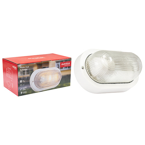 Eurolux white oval plastic bulkhead light with clear glass shade