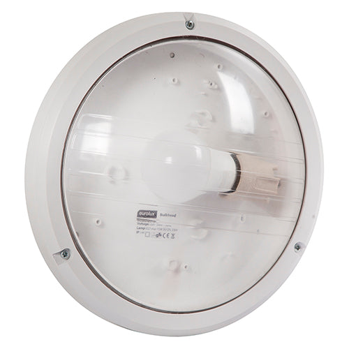 Eurolux white ABS round bulkhead light with clear shade