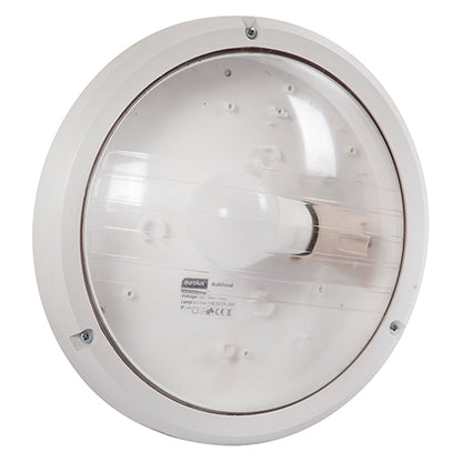 Eurolux white ABS round bulkhead light with clear shade